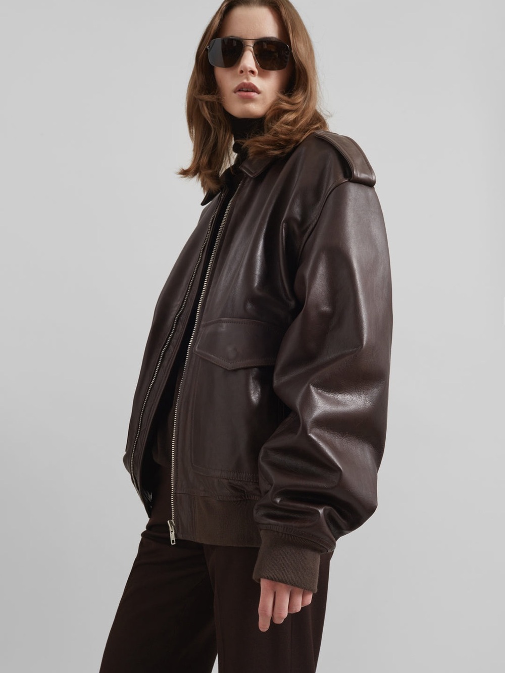 The Frankie Shop VIPER LEATHER JACKET - BROWN - Picture 3 of 17